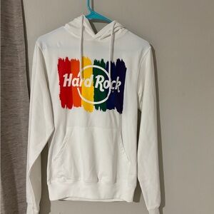 Hard Rock Cafe White Hoodie with Multicolor Logo